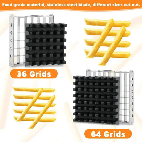 Effortless French Fry Cutter With Dual Stainless Steel Blades Quick Potatoes Slicer For Home Kitchen in 36 and 64 grids