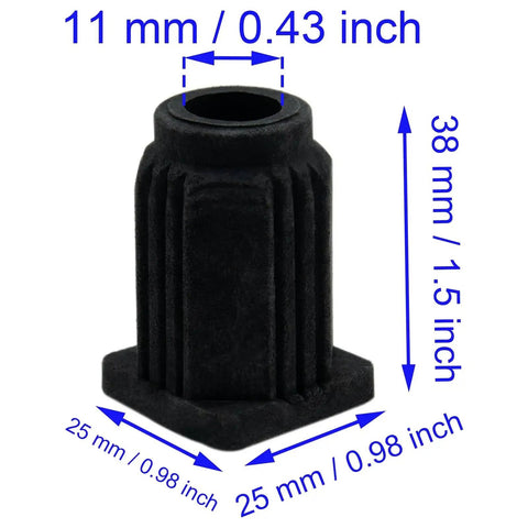 4 Pack Caster Sleeve Inserts Black Plastic Stem Socket For Chair And Table Caster Rods 25 X 25 X 38 Mm Easy To Install PP Material