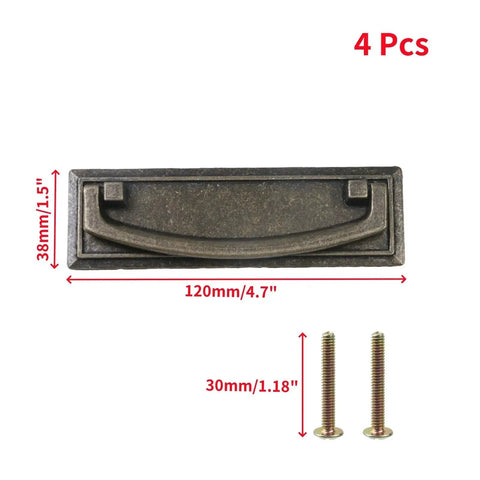 4 Pcs Drawer Ring Pull Handles In Antique Bronze Durable Zinc Alloy Cabinet Hardware For Dresser And Cupboard 120mm Length 76mm Hole Center