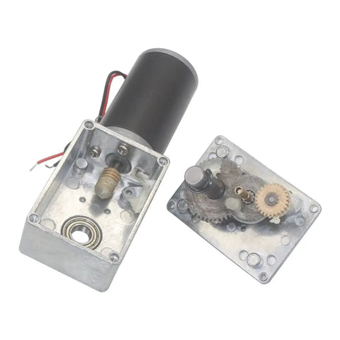 High Torque Gear Motor With Double Output Shaft 5840-31ZY Turbine Worm Reducer, open metal gearbox showing internal mechanics