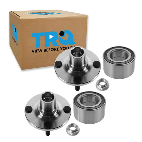 Front And Rear Wheel Bearing And Hub Kit Two Piece Set For Ford Escort 1991-2002 Mazda 323 1990-1994 Miata 1990-2005 MX 3 1992-1995 Protege 1990-2003 Mercury Tracer 1991-1999 next to packaging box