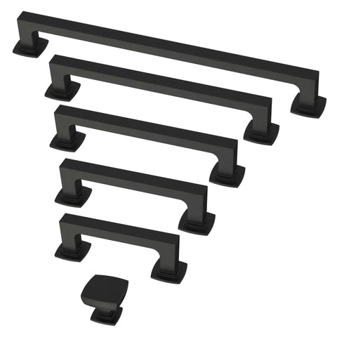 Matte Black Cabinet Handles 5-1/16 Inch Center To Center 128mm Pulls for drawers kitchen cabinets doors and dressers, assorted sizes