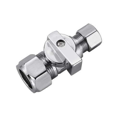 2 Pack Chrome Brass Compression Straight Angle Stop Valves One Half Inch Nominal Inlet Five Eighth Inch OD Compression To Three Eighth Inch OD Compression Quarter Turn Water Shut Off Lead Free