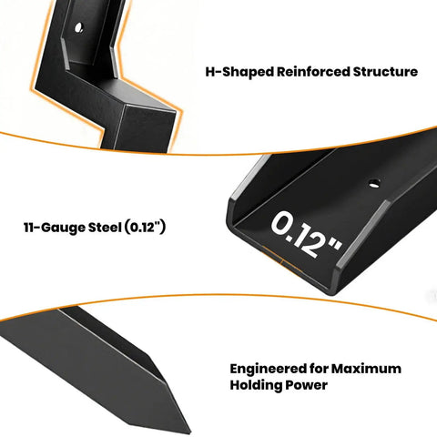 H-Shaped structure of Heavy Duty Fence Post Repair Kit For Leaning Or Broken Wood Posts Anchor Bracket, 11-gauge steel mender