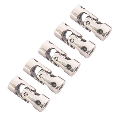 Five silver U-joint steering shaft couplers for 3mm to 3mm shafts, for RC cars and robots