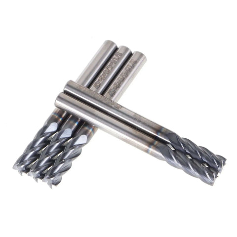 Five Pack Three Sixteenth Inch Four Flute Carbide End Mills For CNC Square Nose End Mill Bits With Straight Shank Two Inch Overall Length