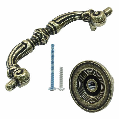 6Pcs Vintage Drop Bail Drawer Pulls With Embossed Pattern Center To Center 2.56 Inches Antique Dresser Wardrobe Handles with screws