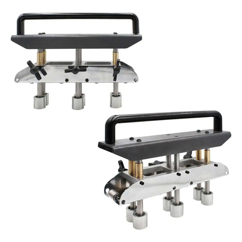 3 Station Verge Roller Bender For Roofing Sheet Metal Bending Tool showing front and side views with adjustable handles
