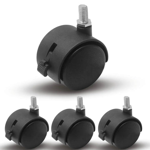 1.5 Inch M8 Threaded Stem Casters With Brakes Black Nylon Furniture Casters Set Of 4 Heavy Duty Replacement Swivel Wheels