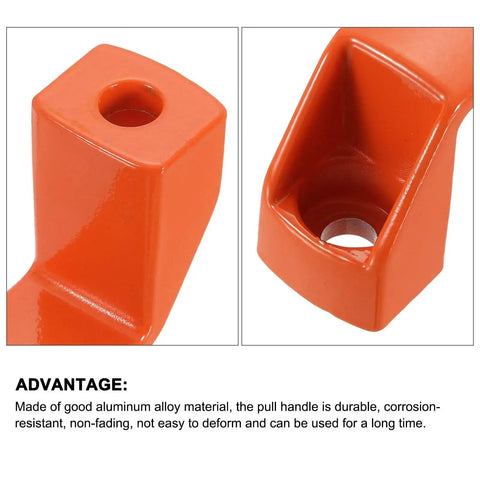 Close-up of an orange aluminum alloy pull handle with a 90mm center hole, corrosion-resistant finish, part of a 10 pack for doors, cabinets.