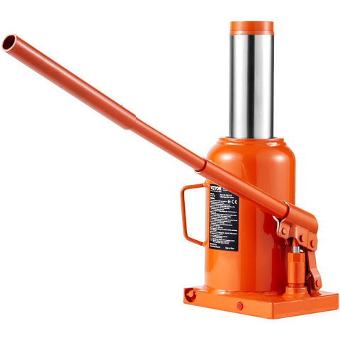 Side view of 50 Ton Hydraulic Bottle Jack With 11 To 17 Inch Lift And 3 Section Handle in orange, showing handle and base.