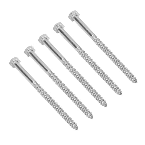 Stainless Steel Half Thread Wood Lag Screws Self Tapping For Carpentry Heavy Duty M6 X 100mm Bolts with hex head, set of 5.
