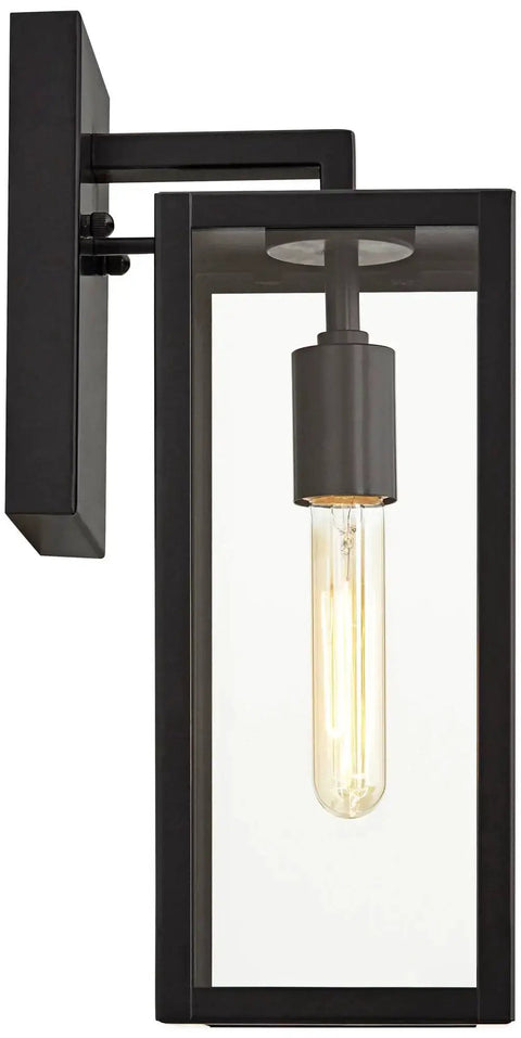 Dope Mystic Black Outdoor Wall Light With Clear Glass Panel, 14 1/4 Inch Tall, 7 Inch Projection, modern design with glowing bulb