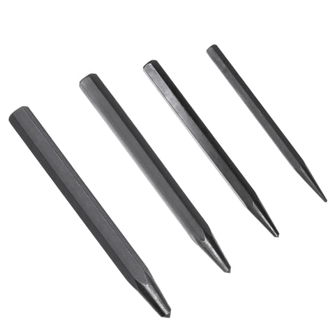 Heavy Duty Four Piece Center Punch Set With 3/16-5mm 5-Inch, 5/16-8mm 6-Inch, 5/64-2mm 4-Inch, And 1/8-3mm 4-1/4-Inch Metal Center Punch Tools