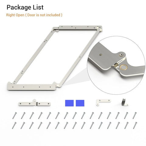 180 Degree Bifold Barn Door Hardware Kit Hidden For Right Open Folding Closet Doors Doorframe Mount and screws displayed