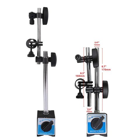Precision Dial Indicator With Magnetic Base Holder Long Arm 0 To 10mm Range 0.01mm Graduation for metalworking inspections