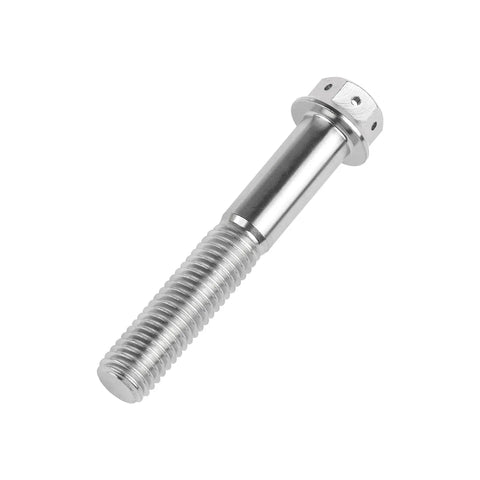 Titanium Flange Hex Head Bolts M10 X 60mm With 1.25mm Pitch Pack Of 4, Grade 5 6AL 4V Alloy, Silver Finish, side view of a single bolt.