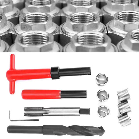 11Pcs M16x1.5 Thread Repair Kit In Stainless Steel For Helicoil Style Threaded Holes, drill, tap, and insertion tools shown