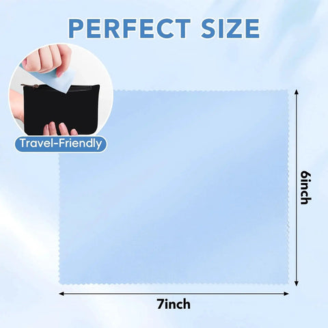 Premium Microfiber Cleaning Cloths For Glasses Screens Cameras Phones 6x7 Inches shown in size illustration with case