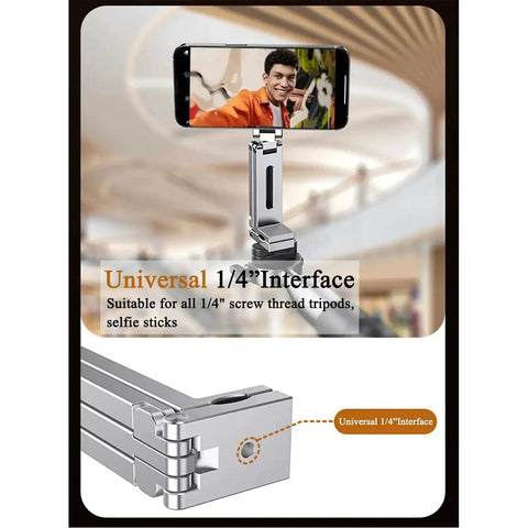 Aluminum Magnetic Phone Tripod For iPhone 12 Through 16 Pro Max Series with 1/4 inch screw mount shown holding smartphone