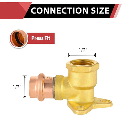 Pack of 5 copper press-fit x 1/2 in female NPT drop-ear 90-degree elbow plumbing fittings