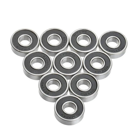 10 Pack 6000-2RS ABEC-5 Deep Groove Ball Bearings Rubber Shielded displayed in a triangle pattern