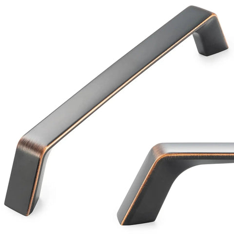 Close-up of 5-inch oil rubbed bronze cabinet pull with smooth rounded corners, part of a 10 Pack 5 Inch Oil Rubbed Bronze Cabinet Pulls Set For Kitchen Cabinets Drawers Dresser Vanity Cupboard Smooth Rounded Corners Durable Solid Metal Hardware For Home Renovation And Easy Assembly, showing detailed finish and design.