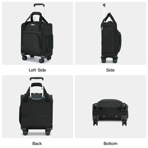 Underseat Carry On Luggage With Wheels Airline Approved 16 Inch Softside Spinner Case for personal item black MILADA front side