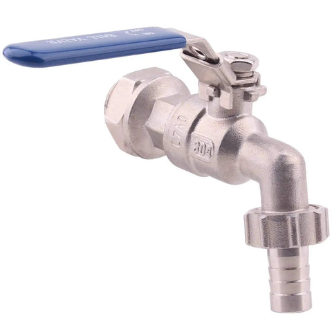 Stainless Steel Ball Valve One Half Inch Weldless Bulkhead For Home Brew Kettle And Mash Tun, Two Piece Full Port Design With Hose Barb