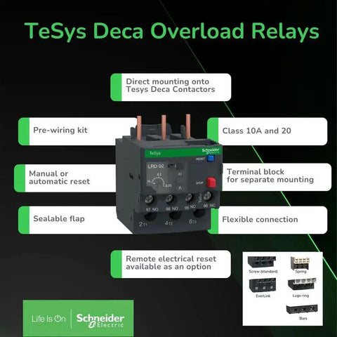 LRD10 TeSys D Class 10 Overload Relay For Single-Phase Systems with IEC contactor compatibility, screw clamp terminals visible