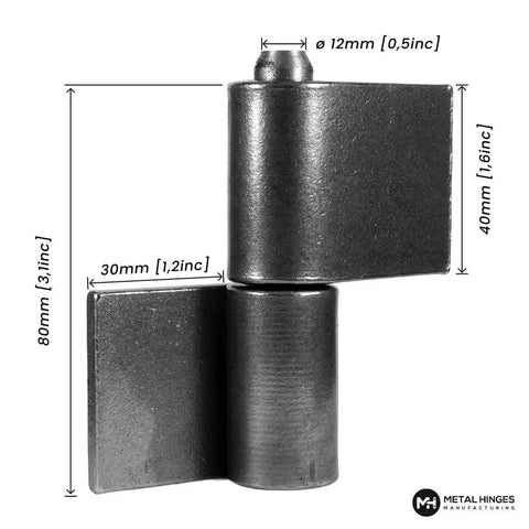 3.2 Inch Heavy Duty Weld On Gate Hinges With 5mm Carbon Steel, 440 Lbs Per Pair Capacity, detachable pin, side view