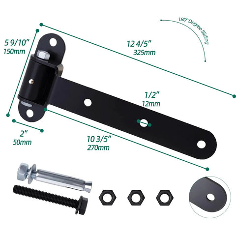 Beefy 13 Inch Gate Hinges Set With 900 Lb Capacity Built In Ball Bearing 180 Degree Swing Carbon Steel Matte Black