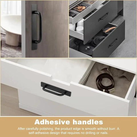 2 Pack Self Stick Adhesive Cabinet Handles No Drilling Instant Pull Handles shown on drawers