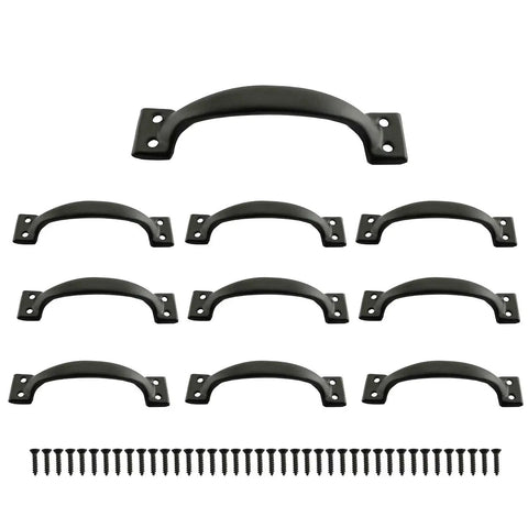10 Pack 99mm Black Iron Door Handle Pulls With Screws For Doors And Drawers Vintage Surface Mount Hardware For Barn Doors Garage Doors