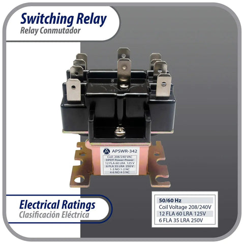 Heavy Duty DPDT Relay For HVAC Fan Control, 208-240V Coil, General Purpose Switching Relay For Air Handler Units And Electrical Installations, Replaces APSR-342