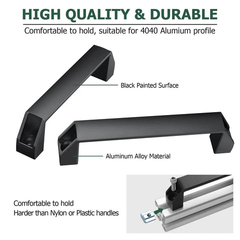 4 Pack 4040 Aluminum Rectangular Pull Handles With 180mm Hole Distance Black, shown in detail highlighting aluminum alloy material