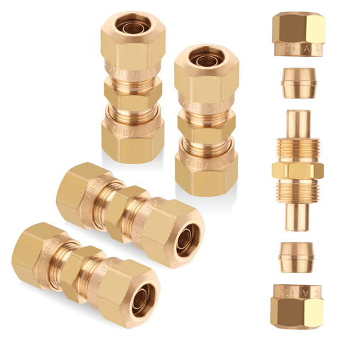 HaSaoMoi D.O.T brass compression straight union fittings, 3/8 in air line for nylon tubing, pack of 4