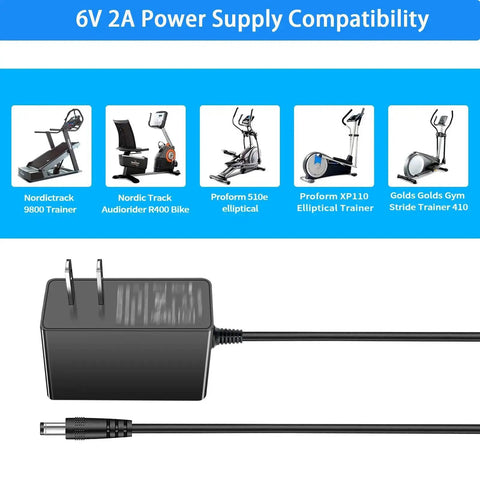 6V 2A Power Supply Cord For Elliptical Machines 1.8m Cable DC 5.5x2.5mm Port Compatible 5 Machines Displayed