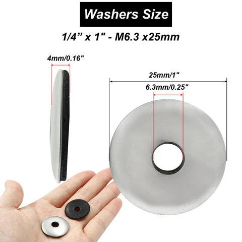 Biaungdo 60-piece neoprene washer set; metal and rubber sealing washers, 1/4 x 1 inch