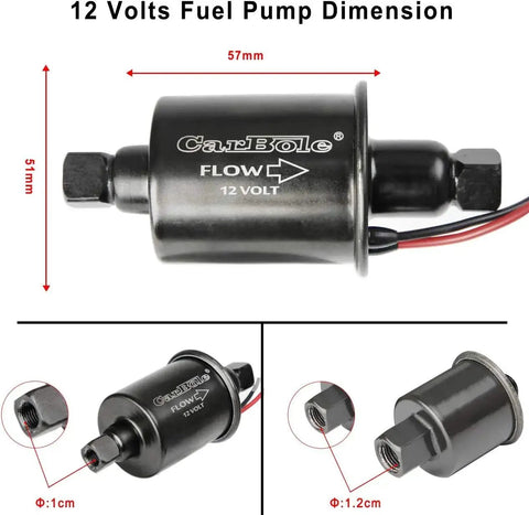 12V Universal Electric Fuel Pump With 5 To 9 PSI Output And 30 GPH Flow For Gasoline And Diesel Transfer Five Sixteenth Inch Inlet And Outlet, Black