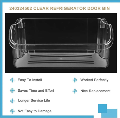 2-Pack Refrigerator Door Bin Shelf Replacement 240324502 Compatible with Crosley Frigidaire Kenmore, clear resin door organizer