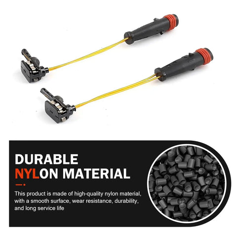 Front view of four-piece black brake pad sensor line set with yellow wires and red seals for Mercedes-Benz E‑Class (W211/W220/C300/C350).