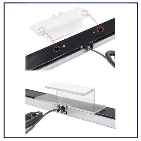 Close-up of USB Sensor Bar For Nintendo Wii And Wii U showing installation setup and wired connections.