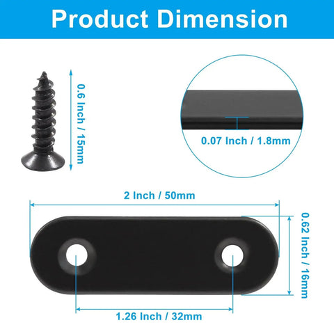 Product dimension diagram of the 12 Pcs 2 Inch Straight Mending Braces Kit With Stainless Steel Plates And Screws, showing size details.