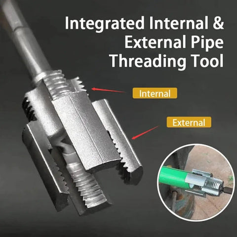 Close-up of Dope 4 In 1 Water Pipe Wrench And Pipe Threader Kit For PVC Pipes Internal And External Threading Tool in use