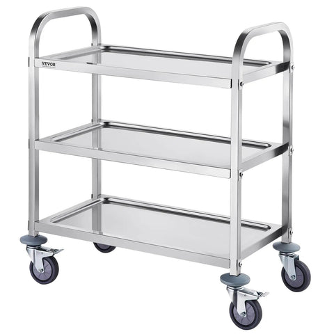 Stainless Steel Lab Cart With Three Shelves 400 Pounds Capacity Locking Wheels Medical Utility Cart For Lab Clinic Kitchen Salon