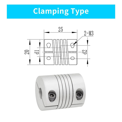 Two Piece Flexible Beam Coupling 6Mm To 8Mm Bore 20Mm Diameter 25Mm Length Aluminum Alloy Shaft Coupler for motors