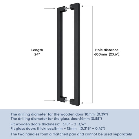 24 Inch Barn Door Push Pull Pro Grade Handle Set In Matte Black Stainless Steel Square Commercial Door Pull front view