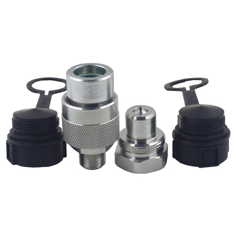 KZE-B-03 3/8 in NPT hydraulic quick-connect coupler set with four metal fittings and black caps