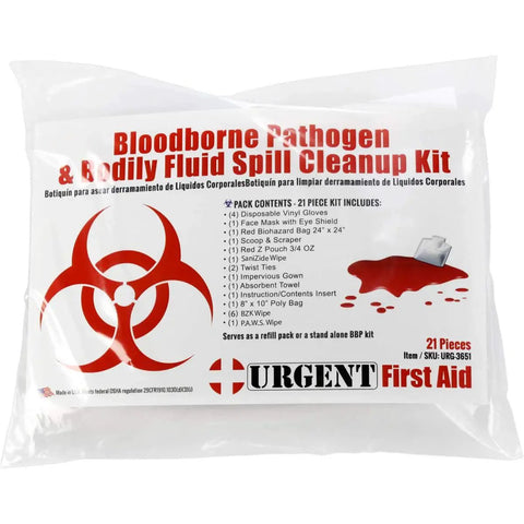 22 Piece Bodily Fluid Clean Up Kit For Bloodborne Pathogen Spills OSHA Compliant PPE with Spanish English Bilingual Instructions